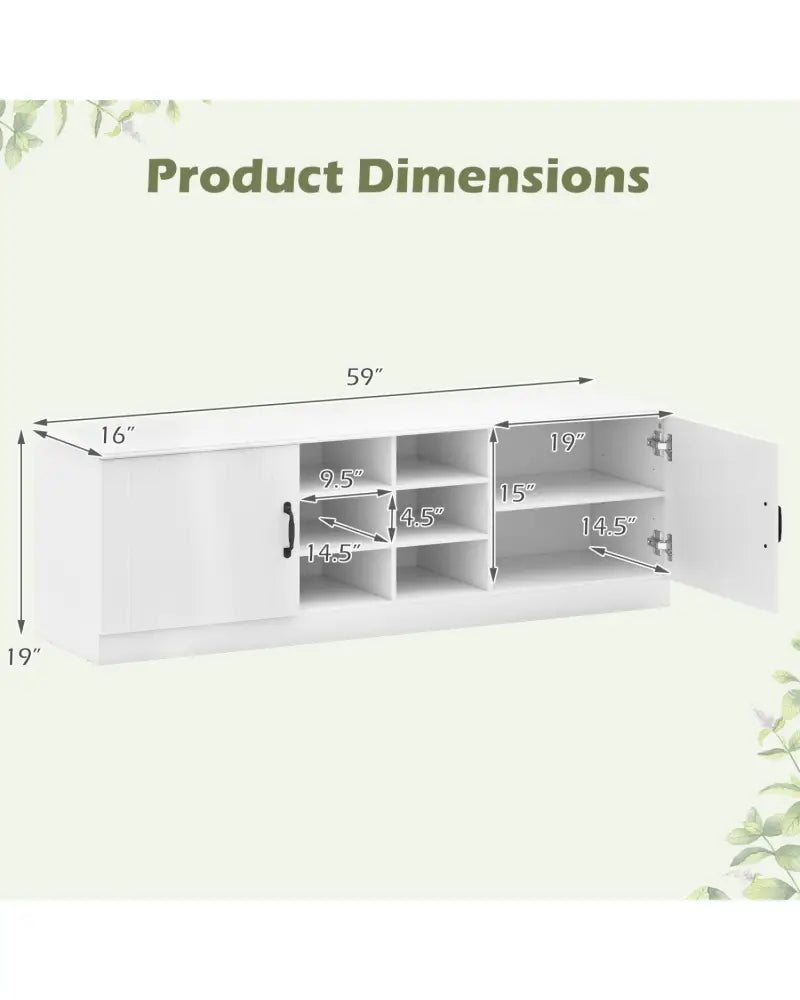 2-Door Shoe Bench Storage Cabinet with Adjustable Shelves-White - White - Shoe Racks & Storage Benches