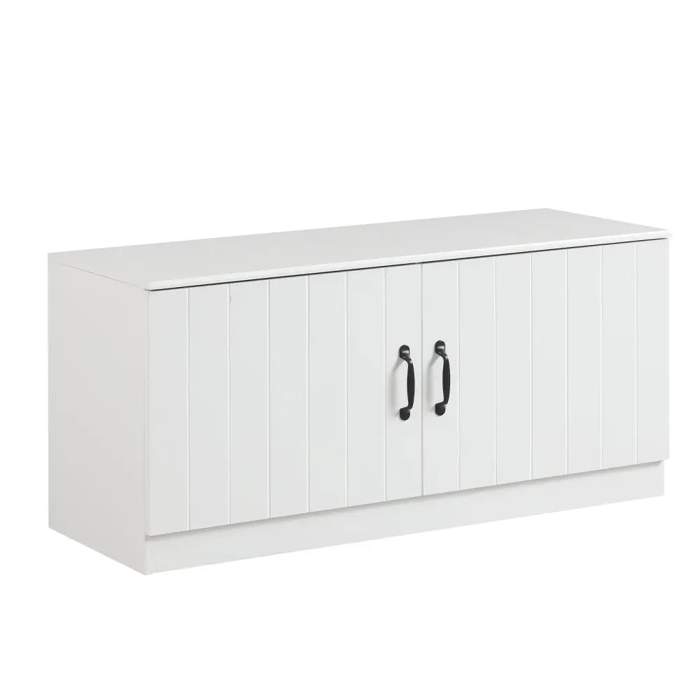 2-Door Shoe Bench Shoe Storage Cabinet with Adjustable Shelves-White - White - Shoe Racks & Storage Benches