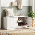 2-Door Shoe Bench Shoe Storage Cabinet with Adjustable Shelves-White - White - Shoe Racks & Storage Benches