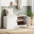 2-Door Shoe Bench Shoe Storage Cabinet with Adjustable Shelves-White - White - Shoe Racks & Storage Benches