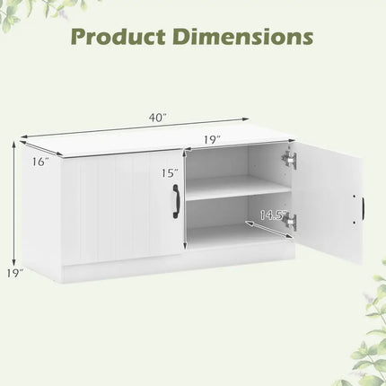 2-Door Shoe Bench Shoe Storage Cabinet with Adjustable Shelves-White - White - Shoe Racks & Storage Benches