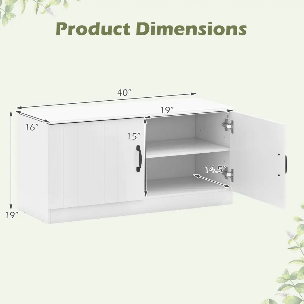 2-Door Shoe Bench Shoe Storage Cabinet with Adjustable Shelves-White - White - Shoe Racks & Storage Benches