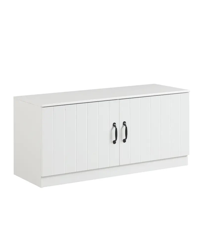 2-Door Shoe Bench Shoe Storage Cabinet with Adjustable Shelves-White - White - Shoe Racks & Storage Benches
