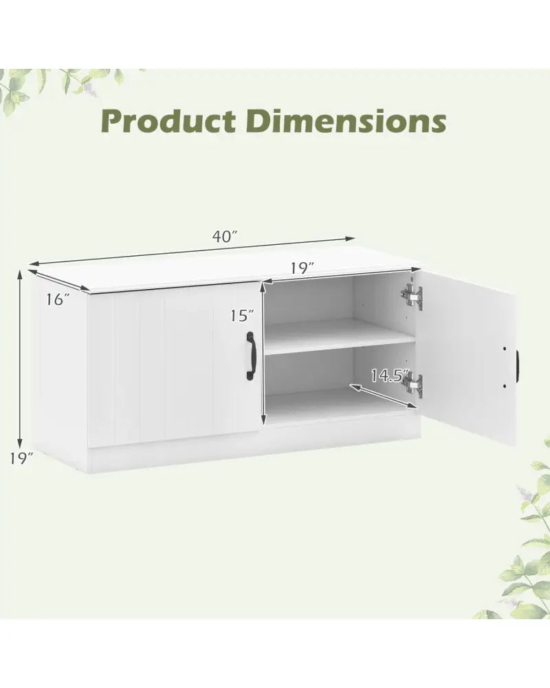 2-Door Shoe Bench Shoe Storage Cabinet with Adjustable Shelves-White - White - Shoe Racks & Storage Benches