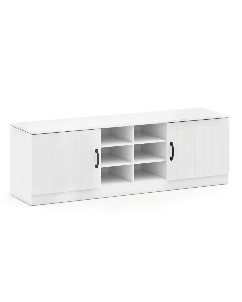 2-Door Shoe Bench Storage Cabinet with Adjustable Shelves-White - White - Shoe Racks & Storage Benches
