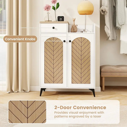 2-Door Shoe Rack Organizer with Drawer and 6 Removable Shelves-White - White - Shoe Racks & Storage Benches
