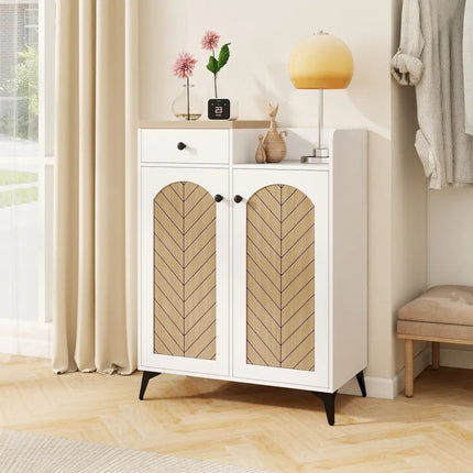 2-Door Shoe Rack Organizer with Drawer and 6 Removable Shelves-White - White - Shoe Racks & Storage Benches
