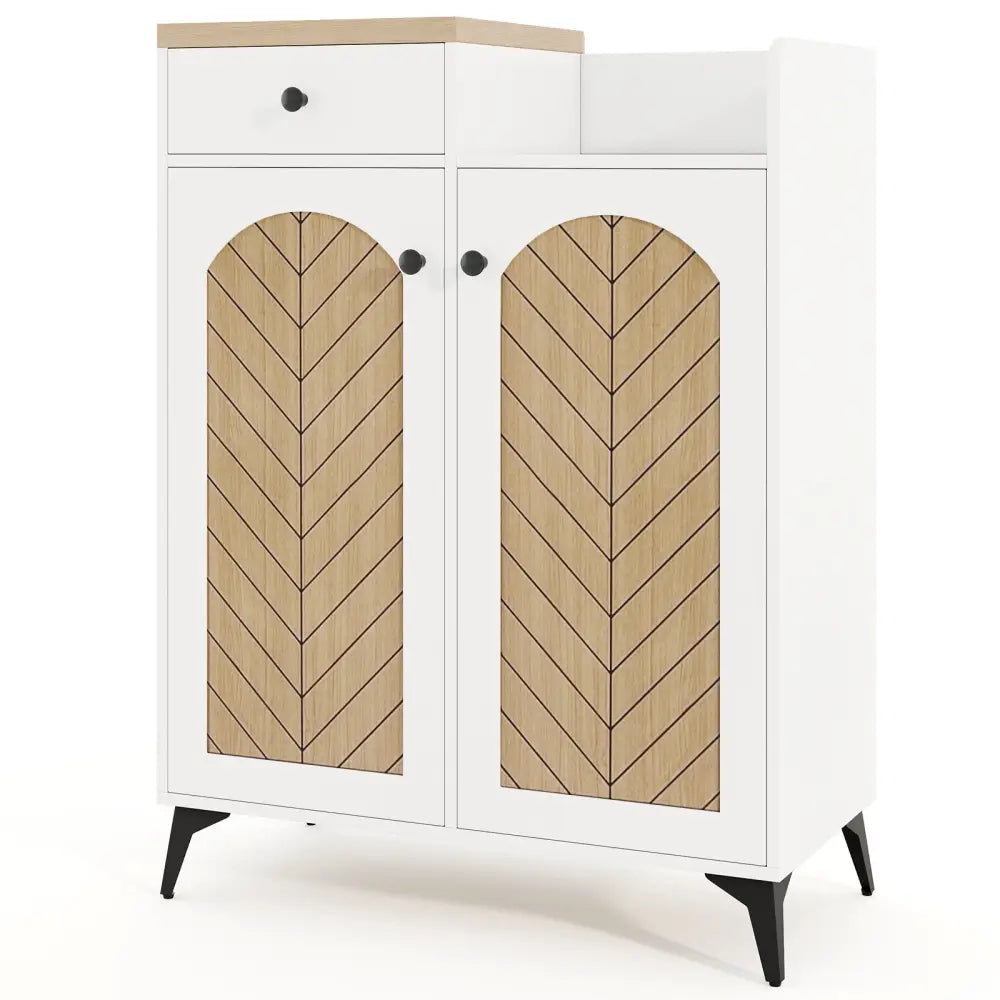2-Door Shoe Rack Organizer with Drawer and 6 Removable Shelves-White - White - Shoe Racks & Storage Benches