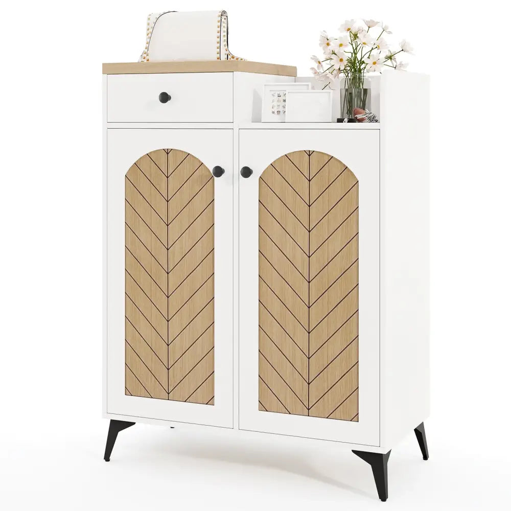 2-Door Shoe Rack Organizer with Drawer and 6 Removable Shelves-White - White - Shoe Racks & Storage Benches