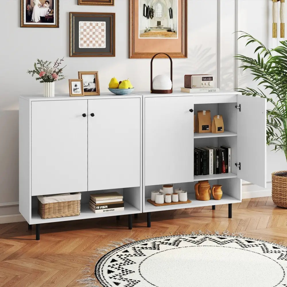 2-Door Sideboard Buffet Cabinet Kitchen with Adjustable Shelf-White Costway