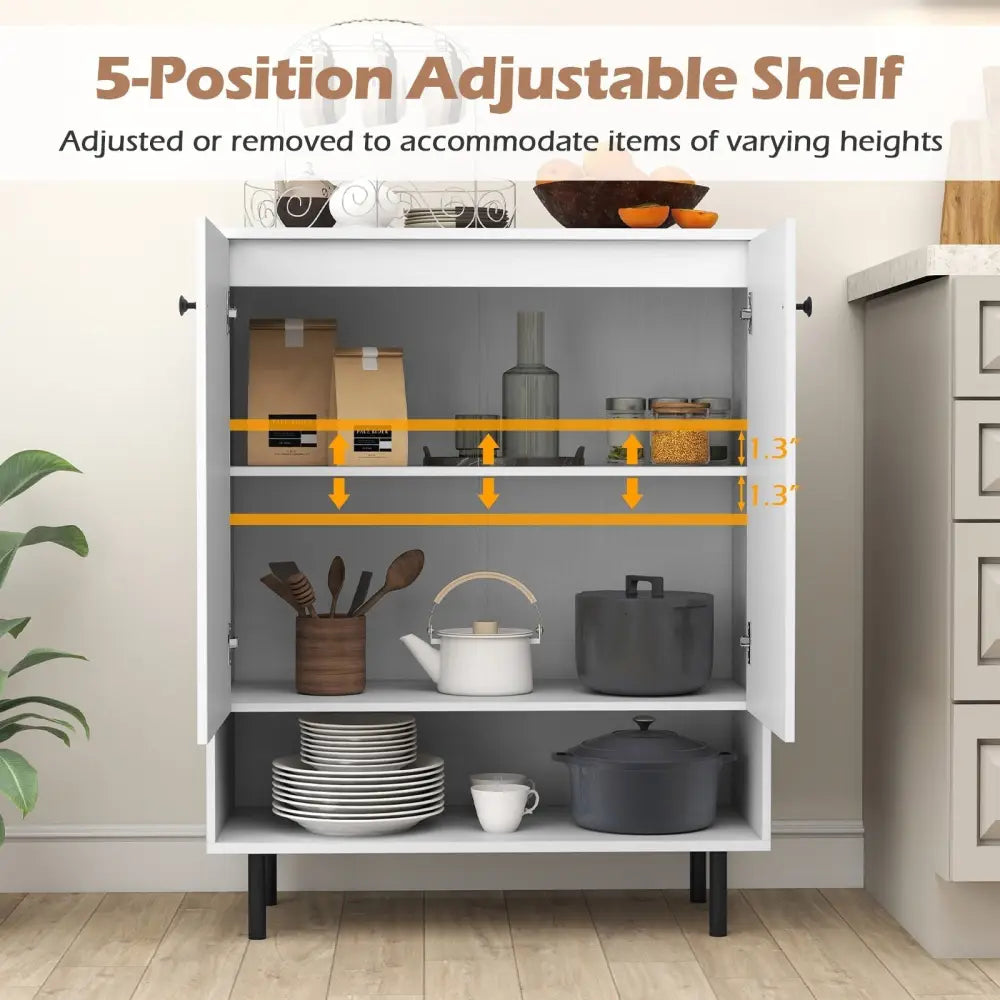 2-Door Sideboard Buffet Cabinet Kitchen with Adjustable Shelf-White Costway
