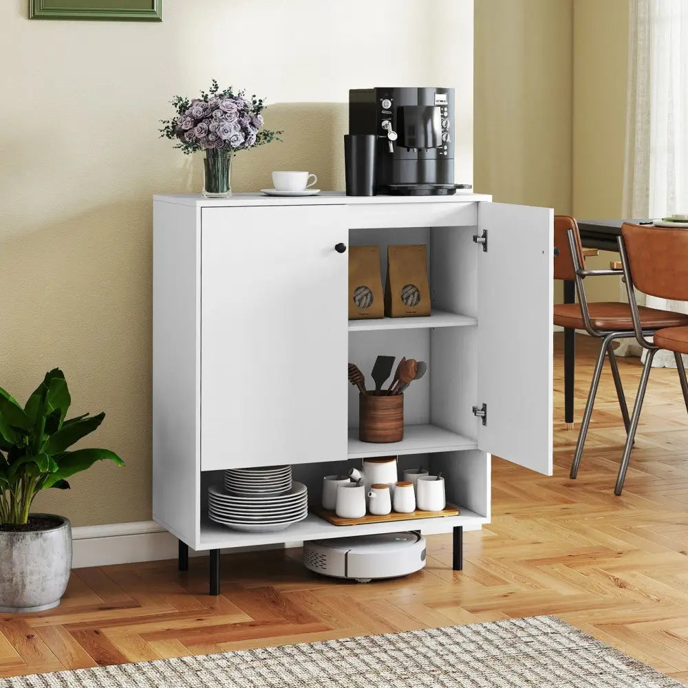 2-Door Sideboard Buffet Cabinet Kitchen with Adjustable Shelf-White Costway