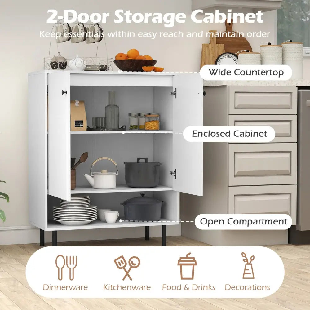 2-Door Sideboard Buffet Cabinet Kitchen with Adjustable Shelf-White Costway
