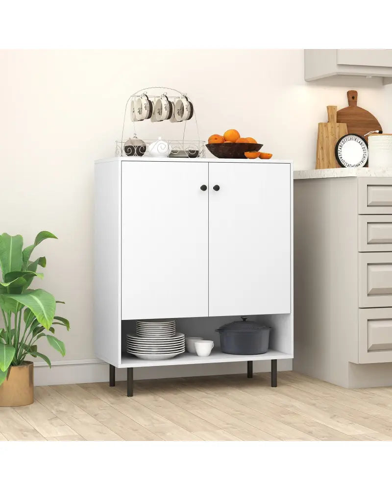 2-Door Sideboard Buffet Cabinet Kitchen with Adjustable Shelf-White - White - Sideboards Cabinets & Buffets