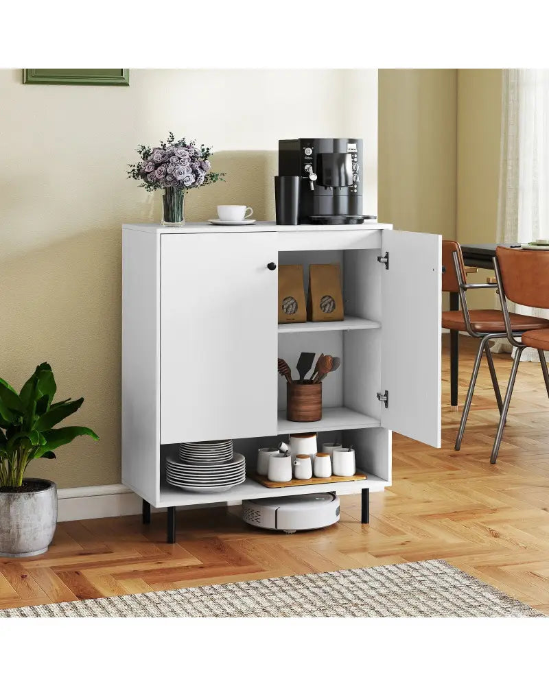 2-Door Sideboard Buffet Cabinet Kitchen with Adjustable Shelf-White - White - Sideboards Cabinets & Buffets