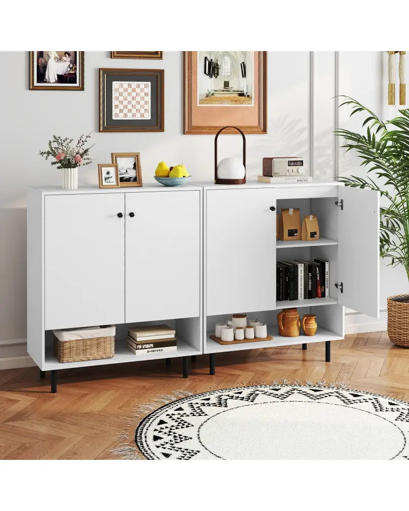 2-Door Sideboard Buffet Cabinet Kitchen with Adjustable Shelf-White - White - Sideboards Cabinets & Buffets