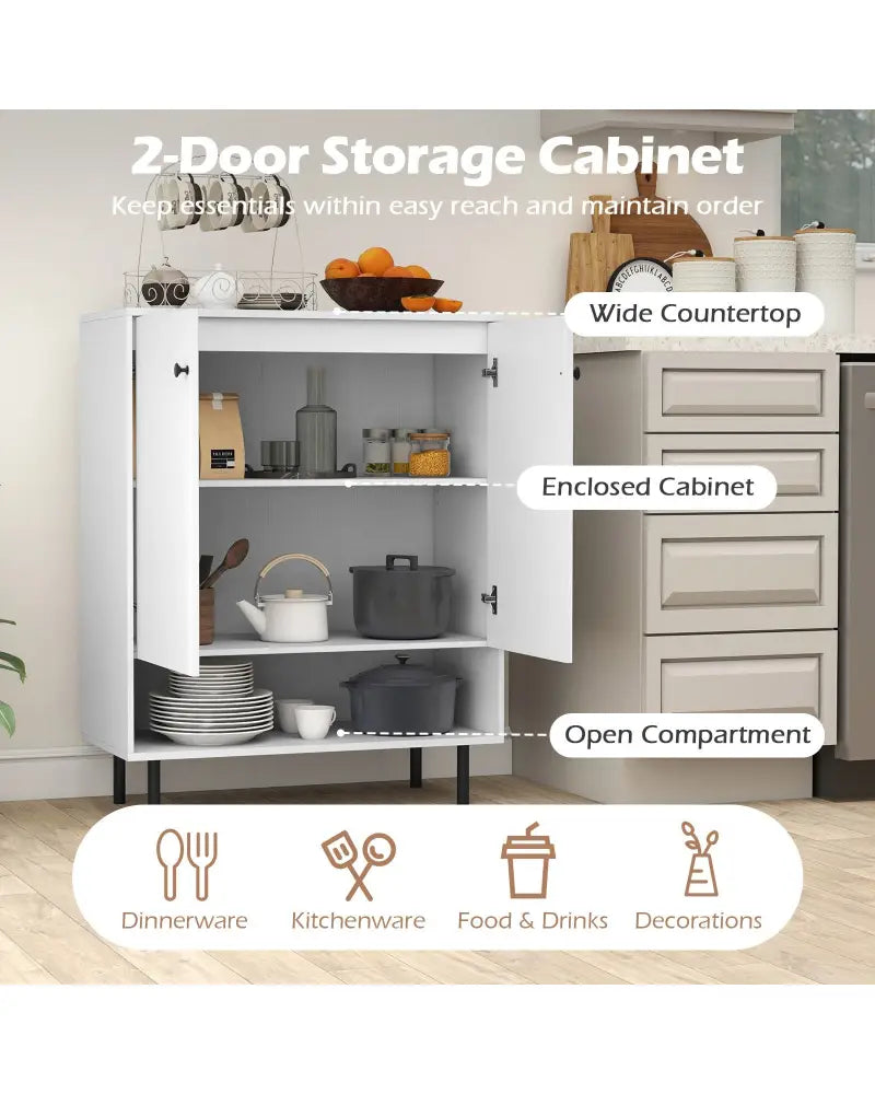 2-Door Sideboard Buffet Cabinet Kitchen with Adjustable Shelf-White - White - Sideboards Cabinets & Buffets