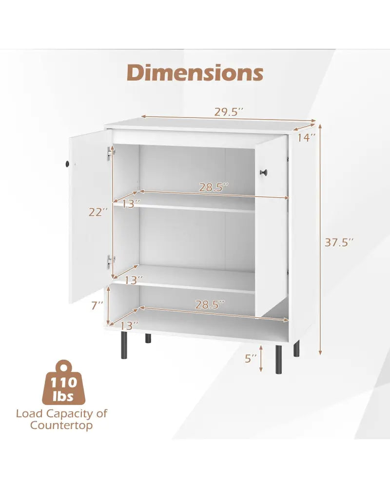 2-Door Sideboard Buffet Cabinet Kitchen with Adjustable Shelf-White - White - Sideboards Cabinets & Buffets
