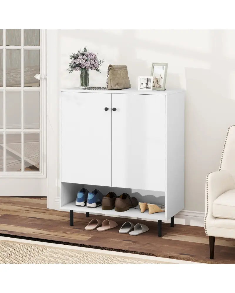 2-Door Sideboard Buffet Cabinet Kitchen with Adjustable Shelf-White - White - Sideboards Cabinets & Buffets