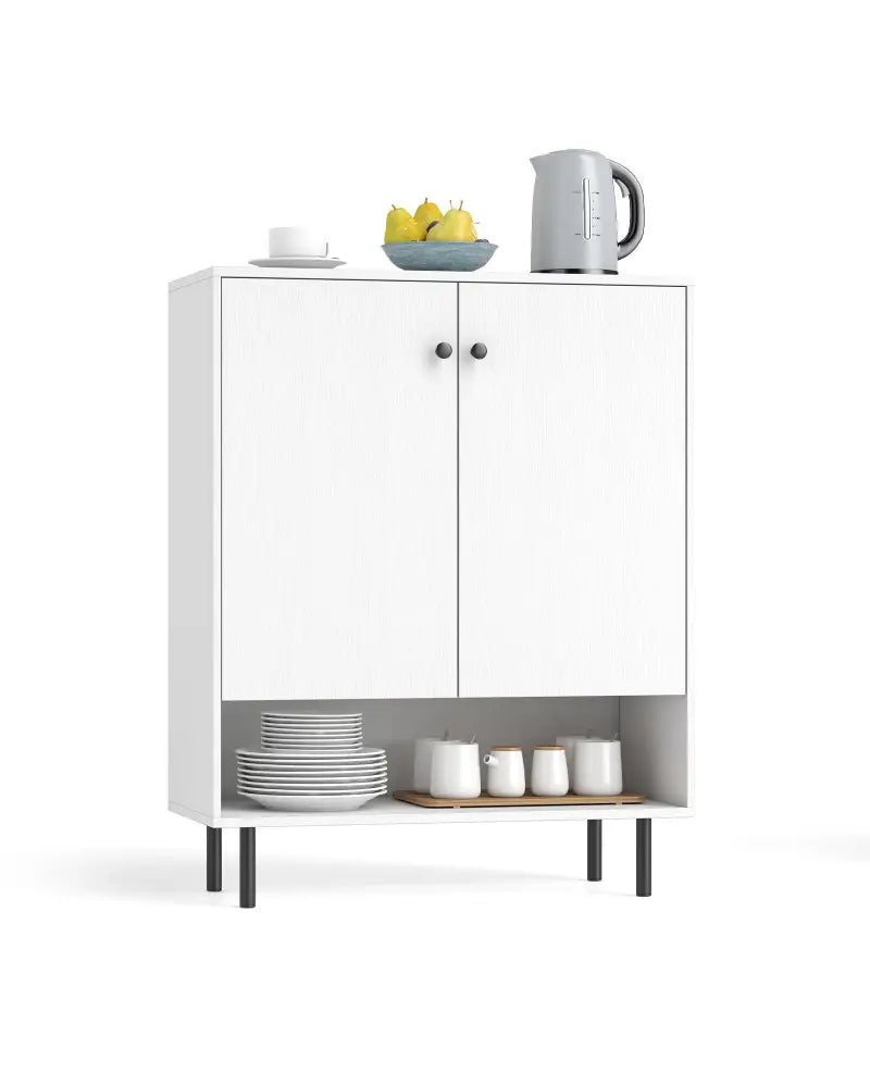 2-Door Sideboard Buffet Cabinet Kitchen with Adjustable Shelf-White - White - Sideboards Cabinets & Buffets