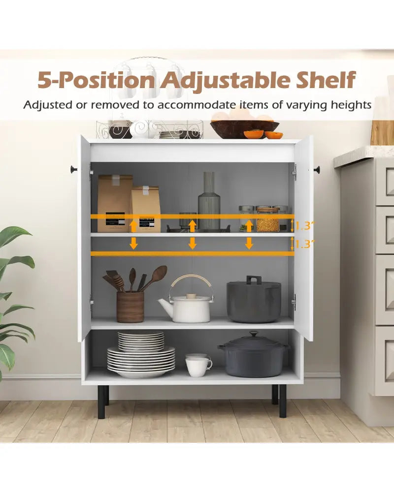 2-Door Sideboard Buffet Cabinet Kitchen with Adjustable Shelf-White - White - Sideboards Cabinets & Buffets