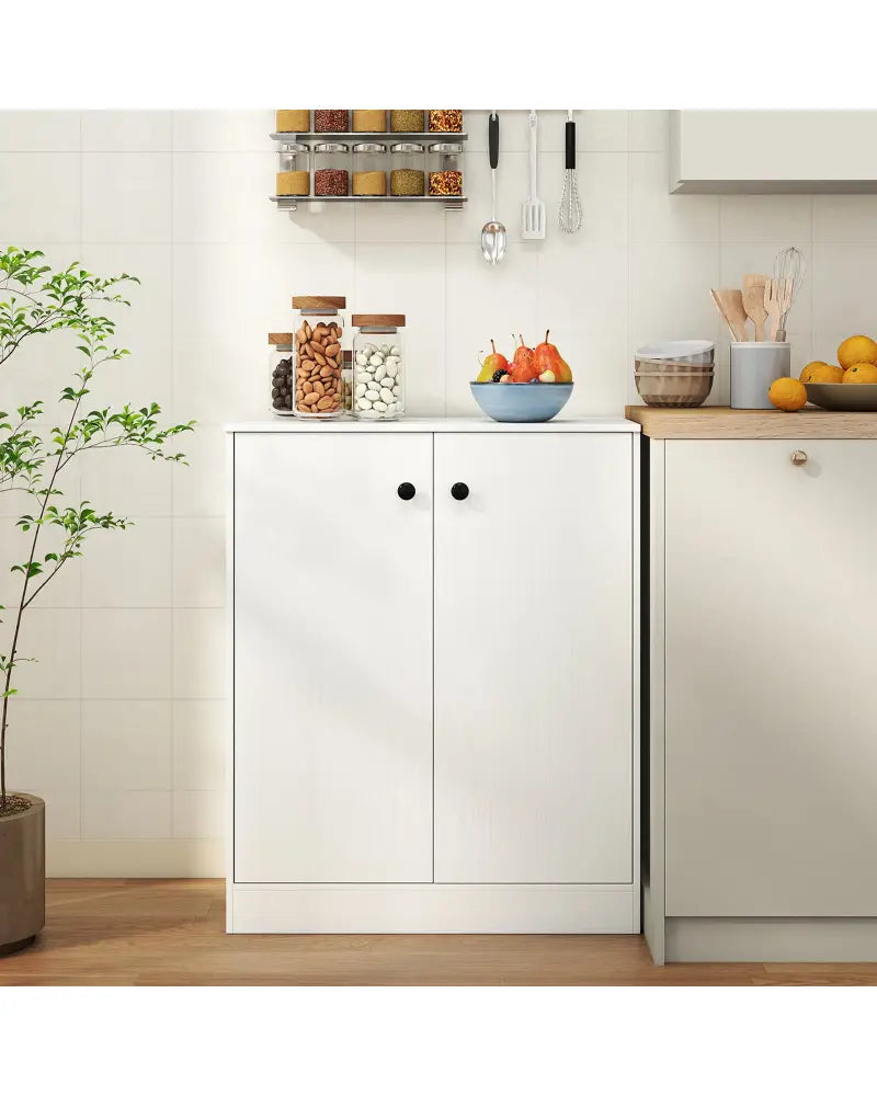 2 Door Storage Base Cabinet with 3-Tier Shelf-White - White - Cabinets & Chests