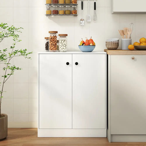 2 Door Storage Base Cabinet with 3-Tier Shelf-White - White - Cabinets & Chests