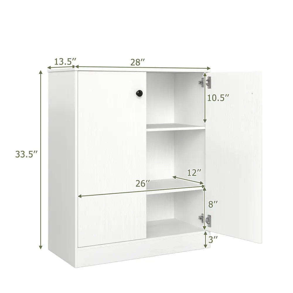 2 Door Storage Base Cabinet with 3-Tier Shelf-White - White - Cabinets & Chests