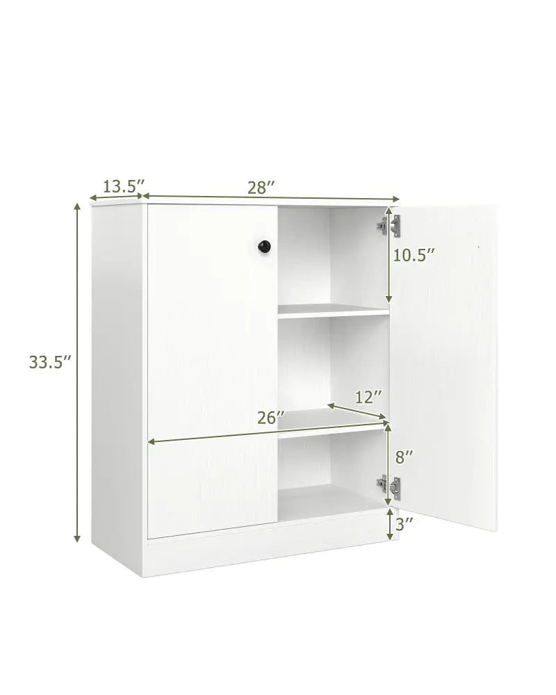 2 Door Storage Base Cabinet with 3-Tier Shelf-White - White - Cabinets & Chests