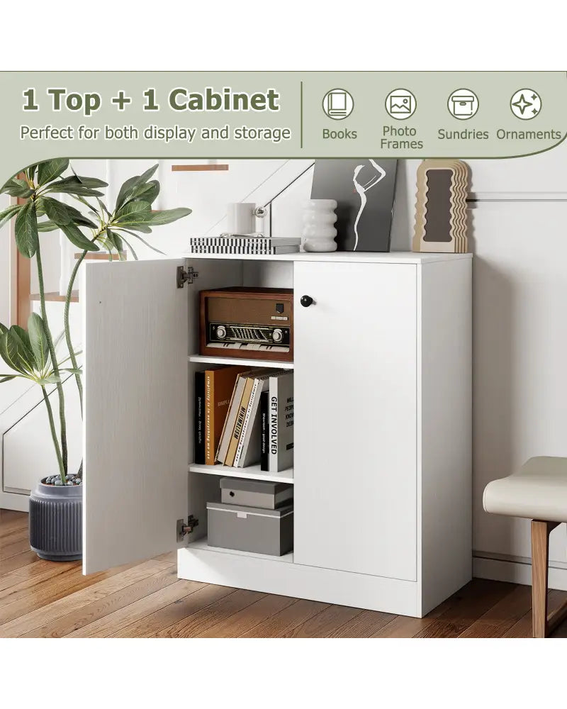 2 Door Storage Base Cabinet with 3-Tier Shelf-White - White - Cabinets & Chests