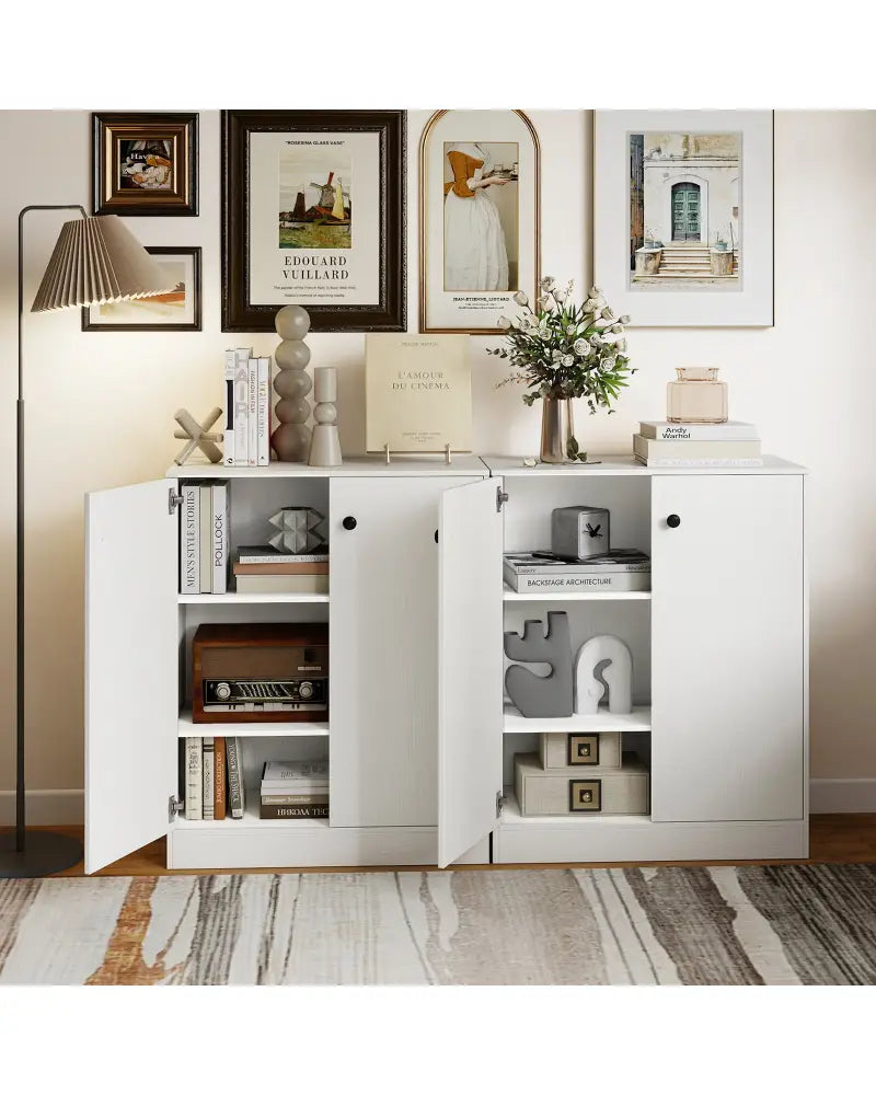 2 Door Storage Base Cabinet with 3-Tier Shelf-White - White - Cabinets & Chests