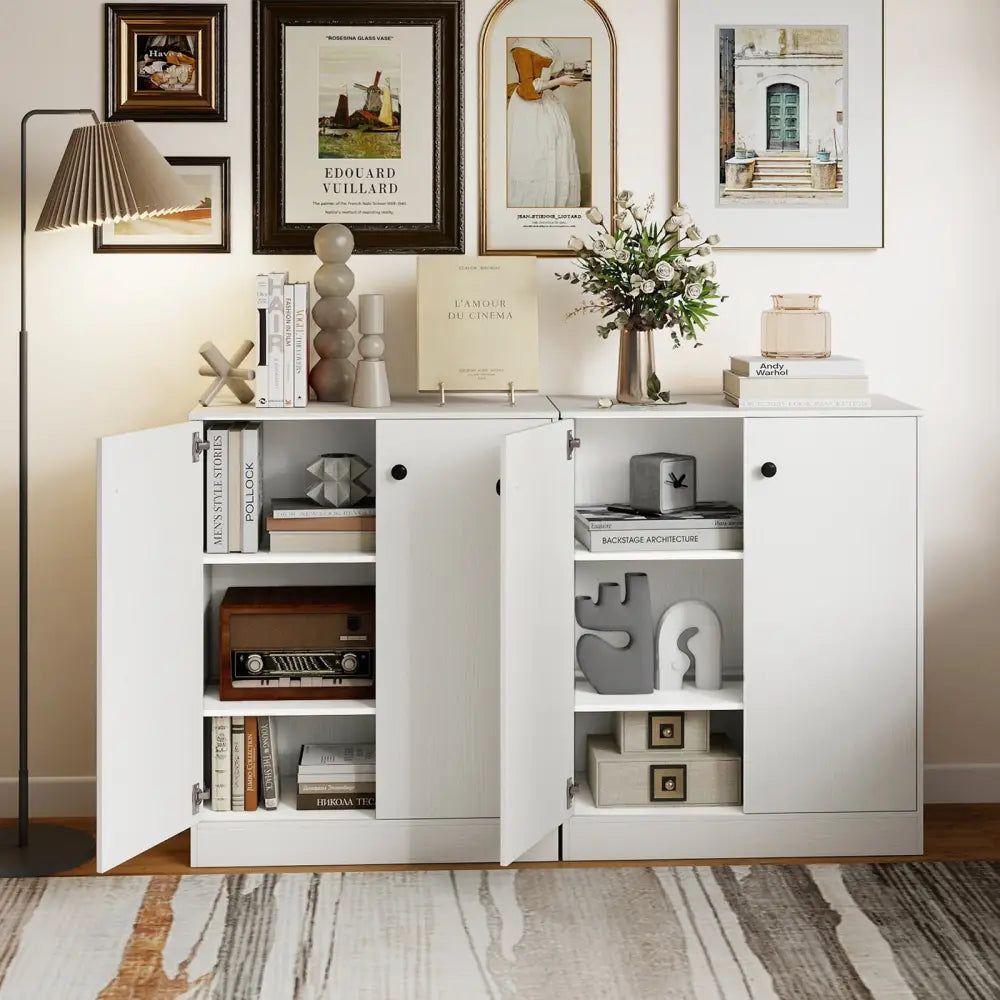 2 Door Storage Base Cabinet with 3-Tier Shelf-White - White - Cabinets & Chests