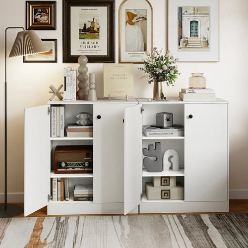 2 Door Storage Base Cabinet with 3-Tier Shelf-White - White - Cabinets & Chests