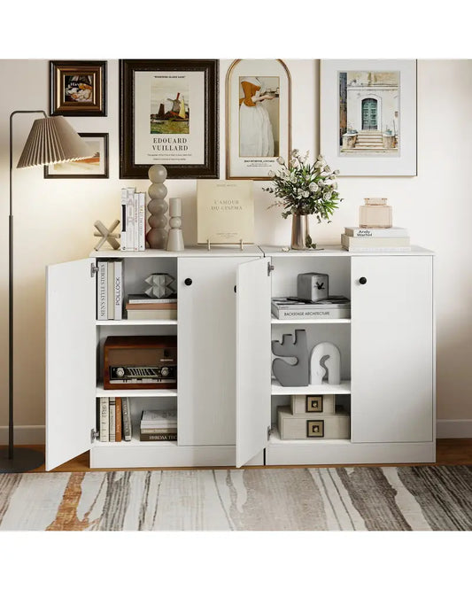 2 Door Storage Base Cabinet with 3-Tier Shelf-White - White - Cabinets & Chests