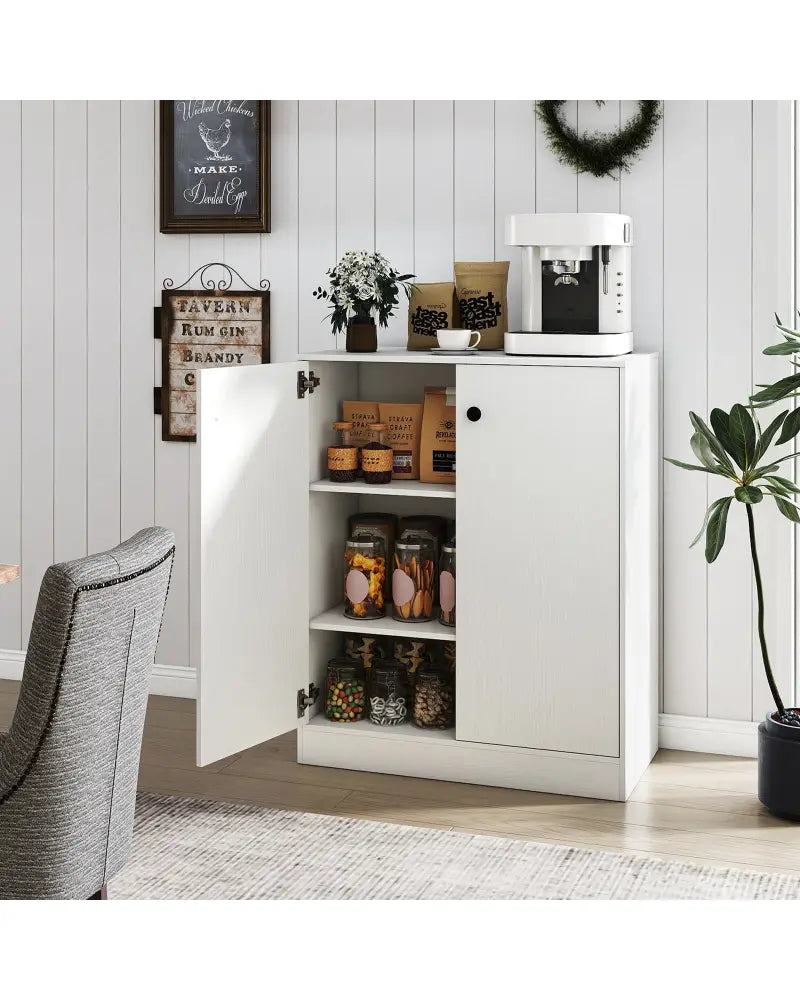 2 Door Storage Base Cabinet with 3-Tier Shelf-White - White - Cabinets & Chests