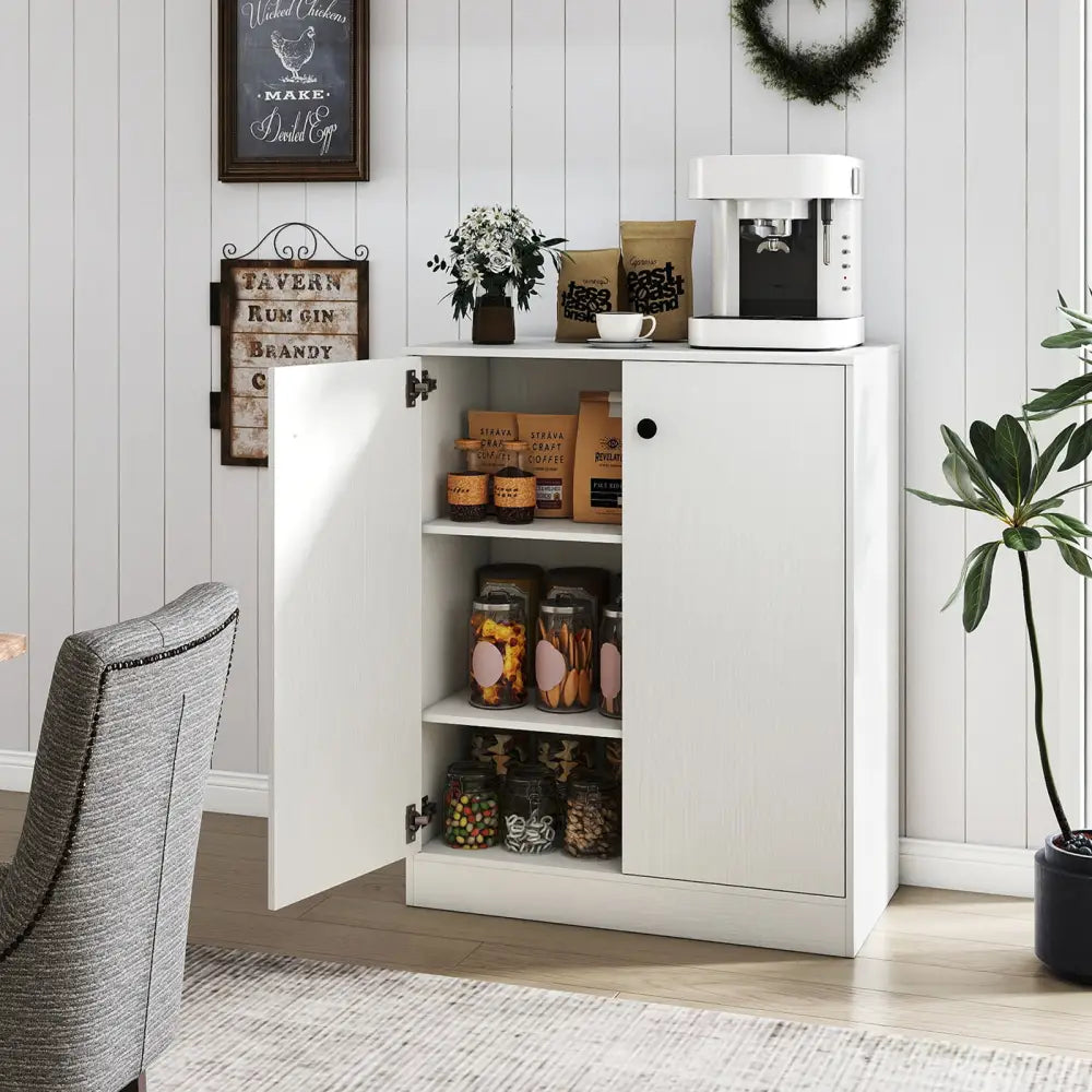 2 Door Storage Base Cabinet with 3-Tier Shelf-White - White - Cabinets & Chests