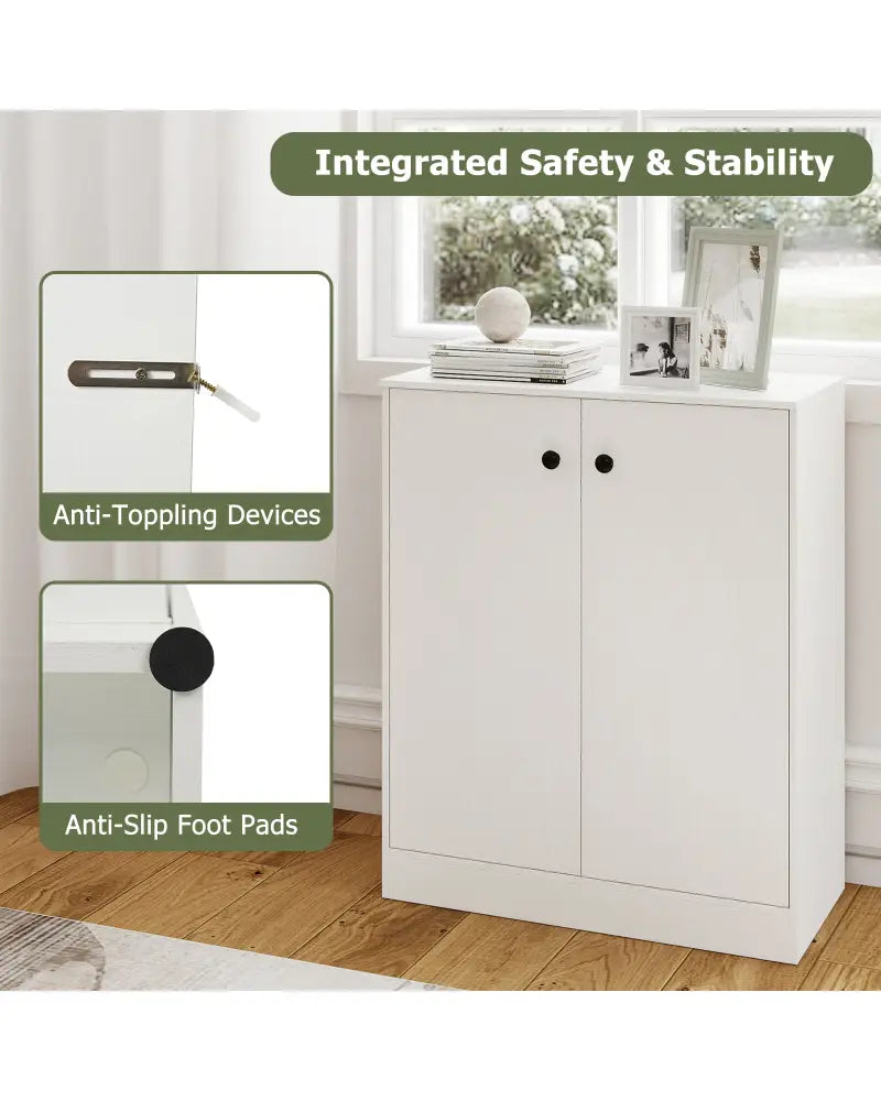 2 Door Storage Base Cabinet with 3-Tier Shelf-White - White - Cabinets & Chests