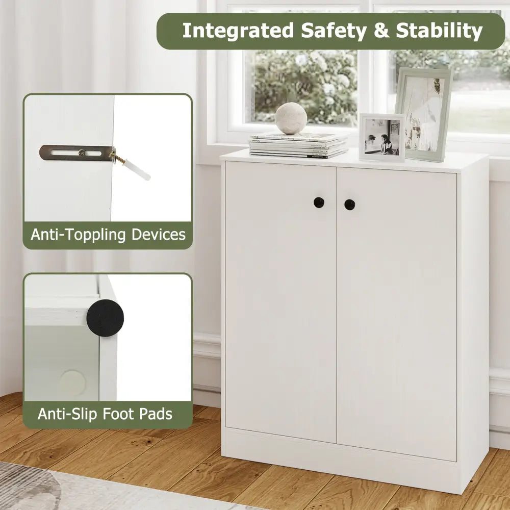 2 Door Storage Base Cabinet with 3-Tier Shelf-White - White - Cabinets & Chests