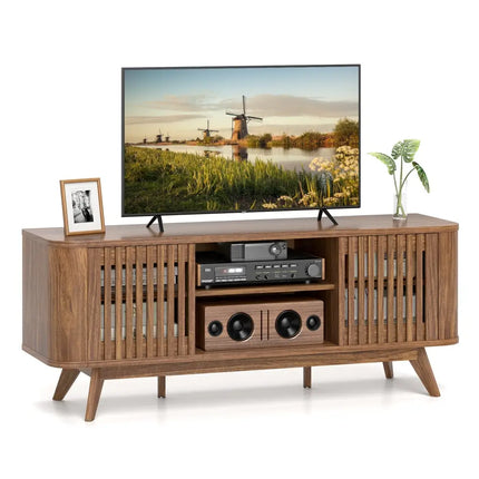 2-Door TV Stand for TVs up to 60 Inches with Adjustable Shelves-Walnut Costway