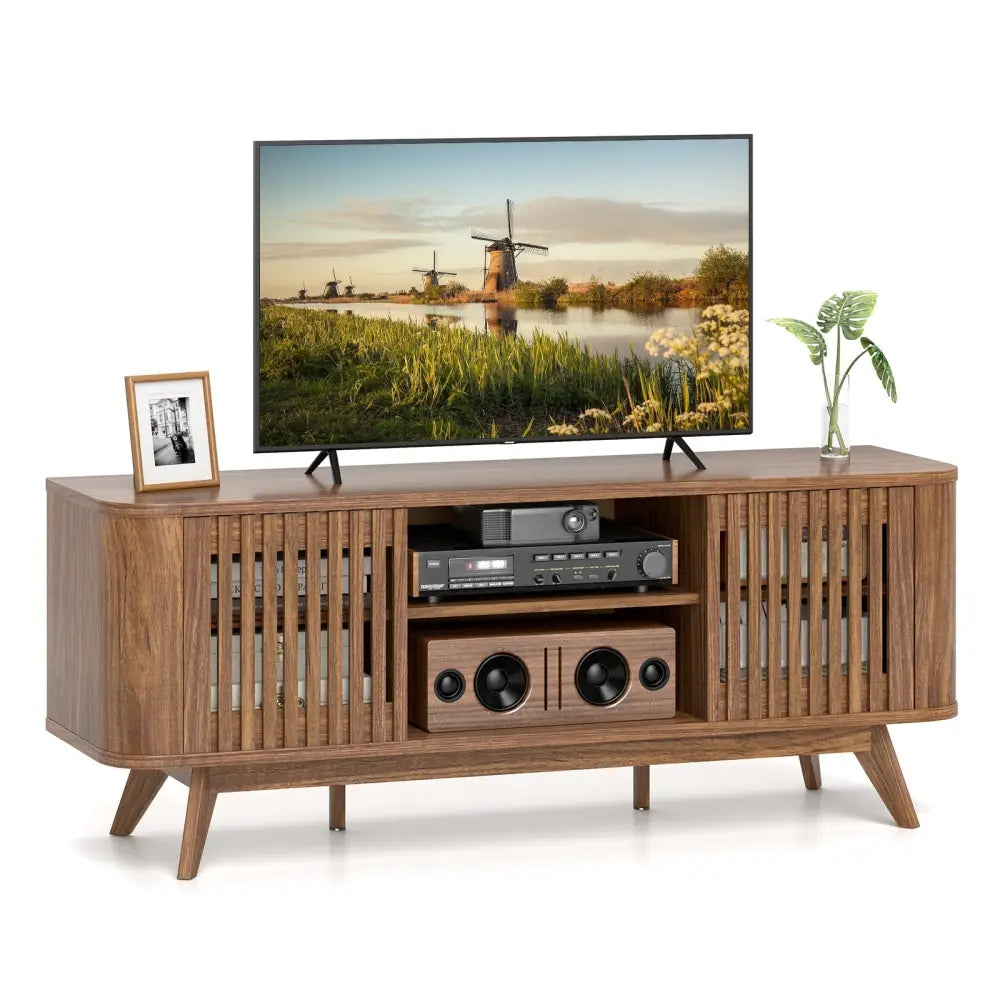 2-Door TV Stand for TVs up to 60 Inches with Adjustable Shelves-Walnut Costway