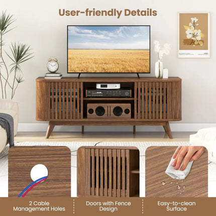 2-Door TV Stand for TVs up to 60 Inches with Adjustable Shelves-Walnut Costway