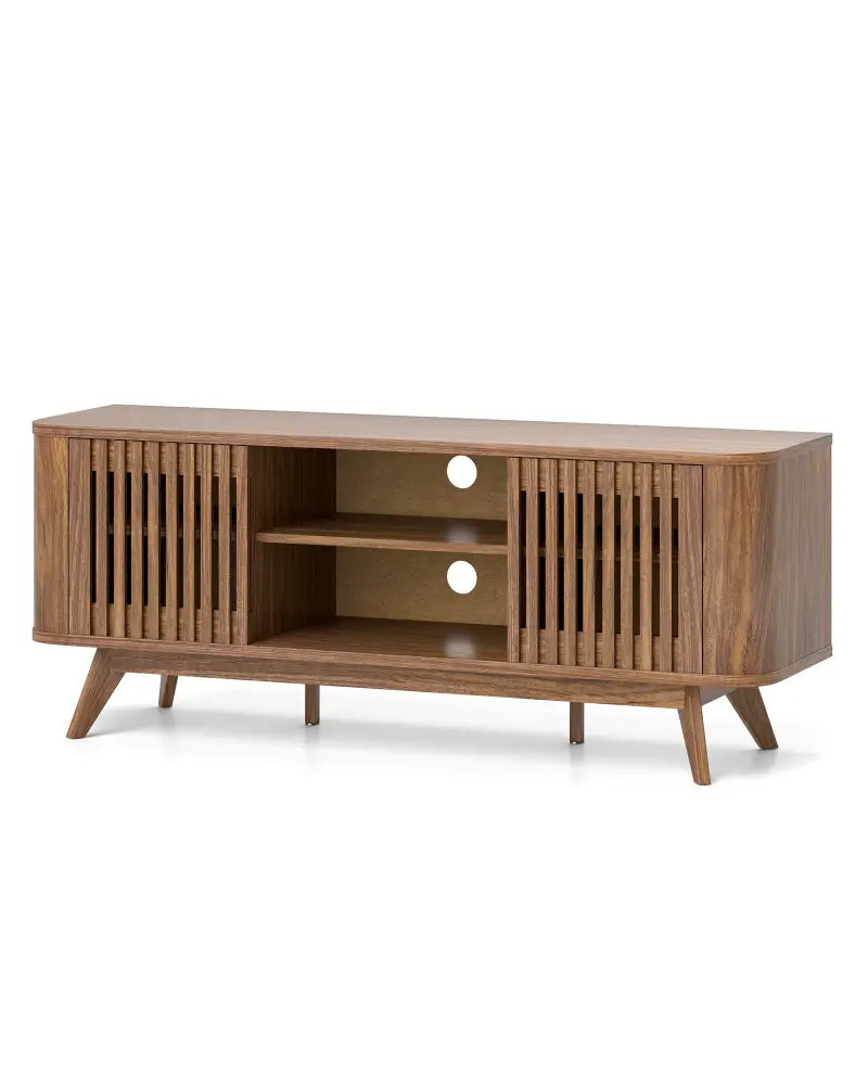 2-Door TV Stand for TVs up to 60 Inches with Adjustable Shelves-Walnut - Walnut - Entertainment Centers & TV Stands