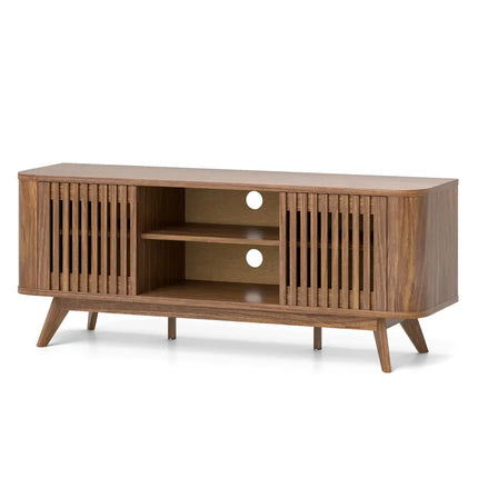 2-Door TV Stand for TVs up to 60 Inches with Adjustable Shelves-Walnut Costway