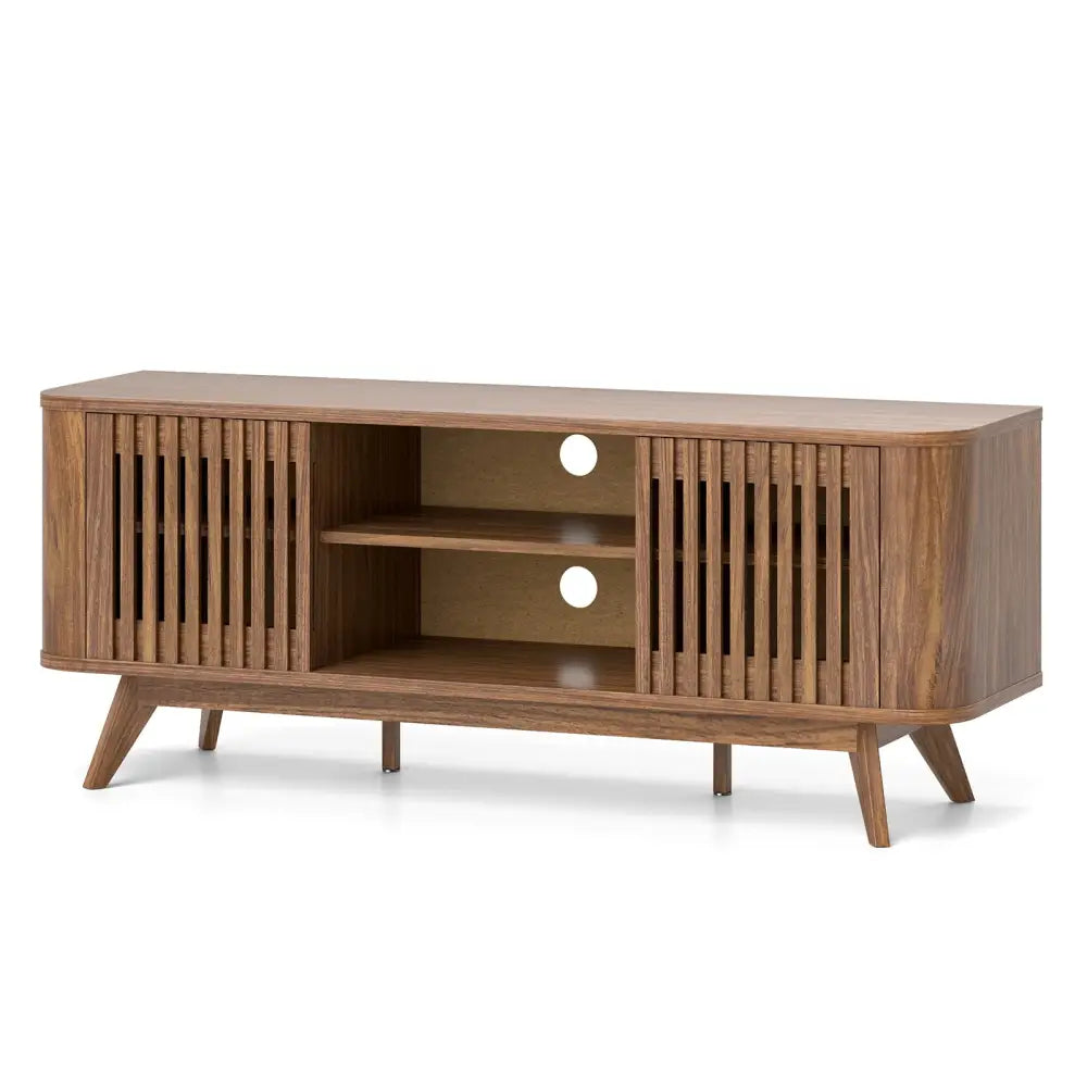 2-Door TV Stand for TVs up to 60 Inches with Adjustable Shelves-Walnut Costway