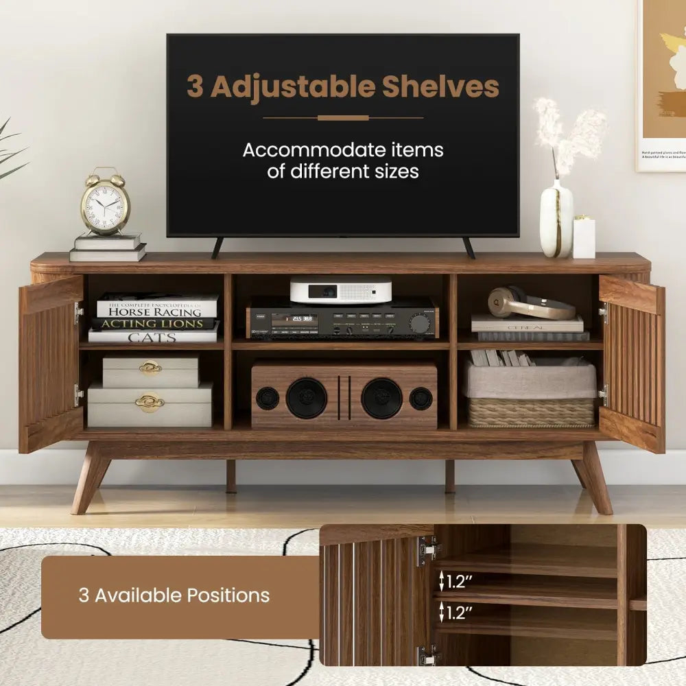 2-Door TV Stand for TVs up to 60 Inches with Adjustable Shelves-Walnut Costway