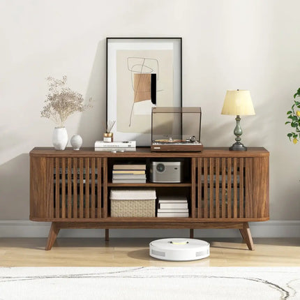 2-Door TV Stand for TVs up to 60 Inches with Adjustable Shelves-Walnut Costway