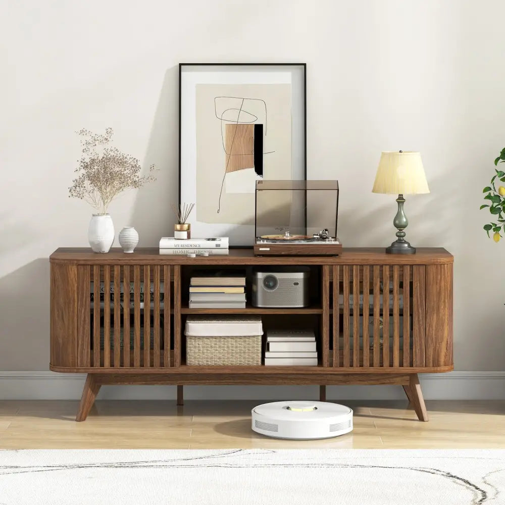 2-Door TV Stand for TVs up to 60 Inches with Adjustable Shelves-Walnut Costway