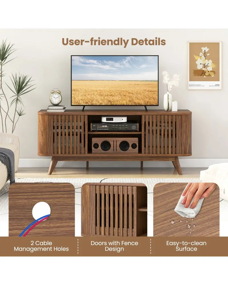 2-Door TV Stand for TVs up to 60 Inches with Adjustable Shelves-Walnut - Walnut - Entertainment Centers & TV Stands