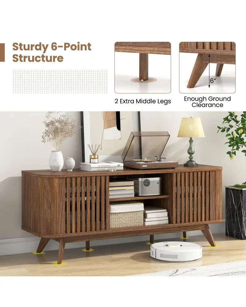 2-Door TV Stand for TVs up to 60 Inches with Adjustable Shelves-Walnut - Walnut - Entertainment Centers & TV Stands