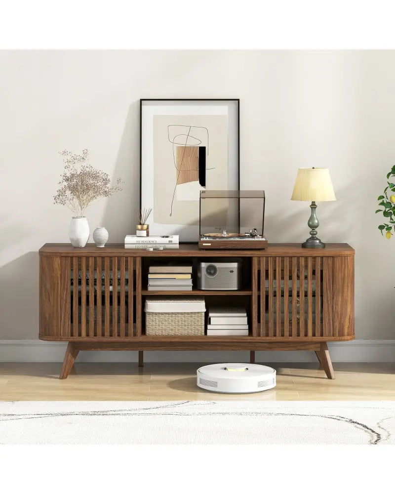2-Door TV Stand for TVs up to 60 Inches with Adjustable Shelves-Walnut - Walnut - Entertainment Centers & TV Stands